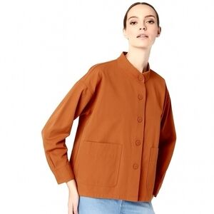 Eileen Fisher Terracotta Mandarin Collar Orga.Cotton L EUC #29